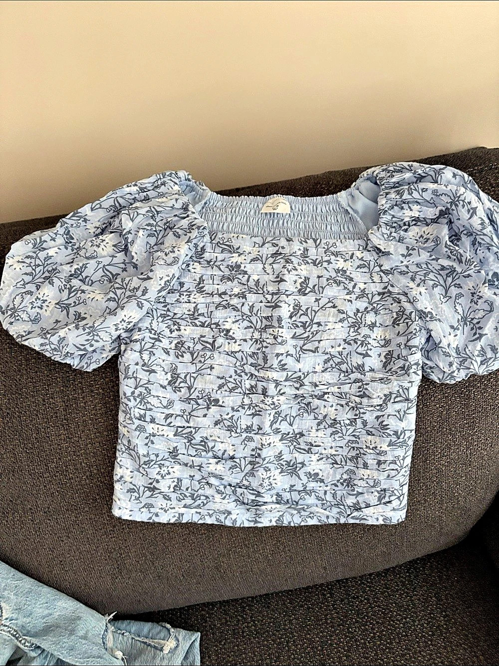 abercrombie kids Emerson Puff Sleeve Top Blue & White Girls